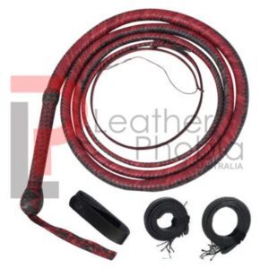 Red and black Cow Hide Leather Bull Whip