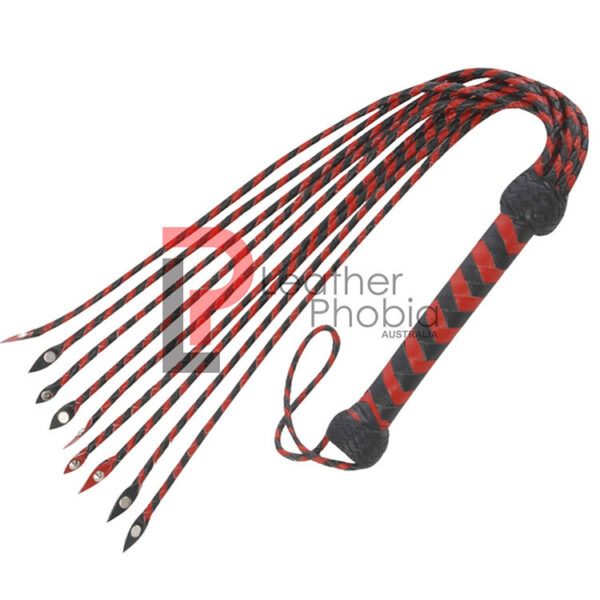 Leather Red and Black Braided Flogger