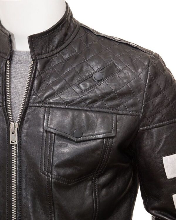 Black Handmade Distressed Biker Leather Jacket Men's closeup front