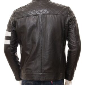 Black Handmade Distressed Biker Leather Jacket Men's back picture