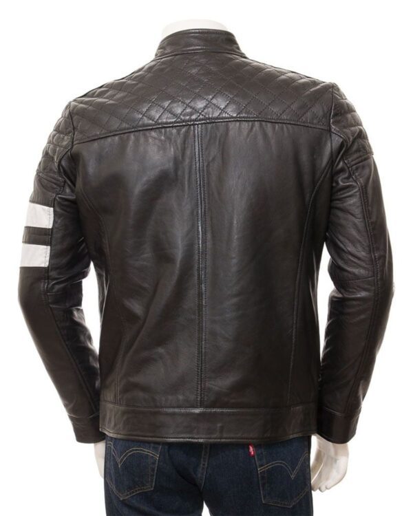 Black Handmade Distressed Biker Leather Jacket Men's back picture