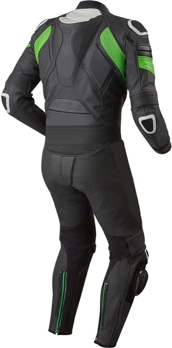 Men's Fashion Motorbike Real Leather One Piece Suit with Armor Protection Black XS-5XL back image full