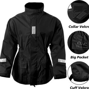 Leather Phobia Motorcycle Rain Suit for Men Women Waterproof Jacket and Pants with High Visibility Reflective Tape jacket front image with details