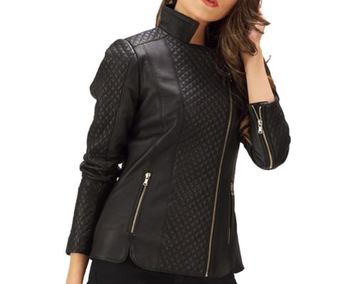 Women's Quilted Black Leather Jacket