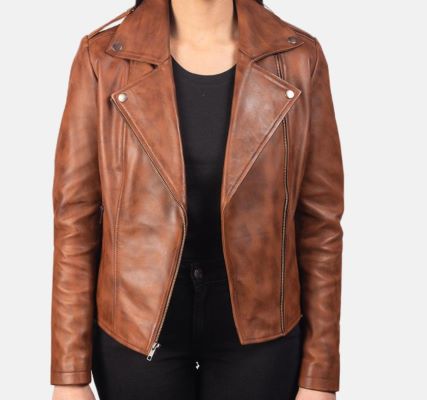 Women's Waxed Brown Biker jacket