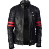 Black Biker With Red Stripes Jacket