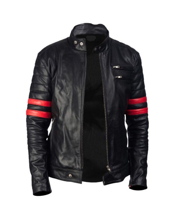 Black Biker With Red Stripes Jacket