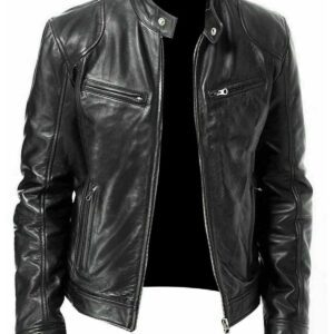 Black Distressed Biker Leather Jacket