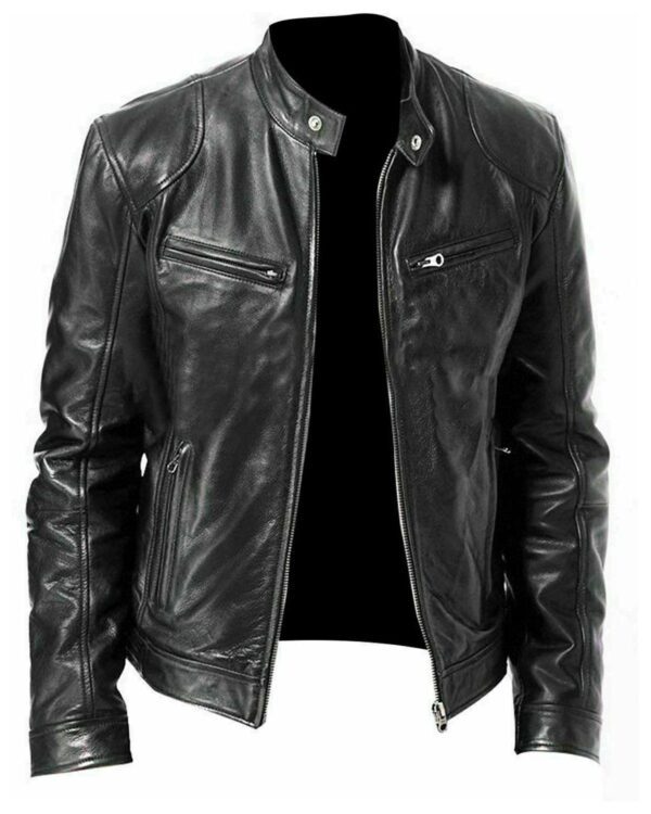 Black Distressed Biker Leather Jacket