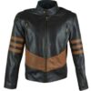 Men's Black Cafe Racer With Brown Stripes Leather Jacket