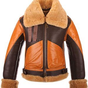 Men's Choco Aviator Real Sheepskin Leather Jacket Distressed Biker Leather Jacket