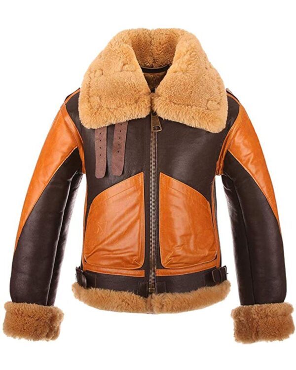 Men's Choco Aviator Real Sheepskin Leather Jacket Distressed Biker Leather Jacket