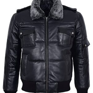 Puffer Black Fur Collar Bomber Jacket