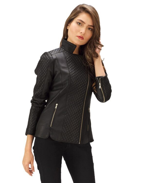 Women's Quilted Black Leather Jacket