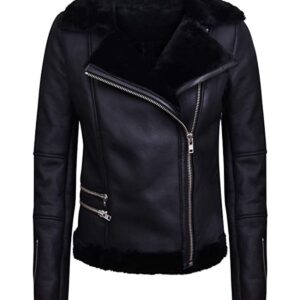 Black Biker Aviator Style Jacket