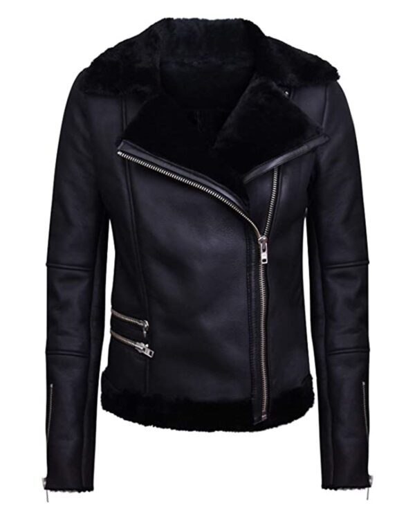 Black Biker Aviator Style Jacket