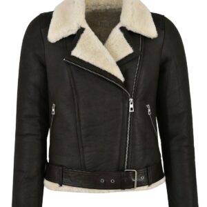 Women's Leather Faux Fur Shearling Biker Jacket