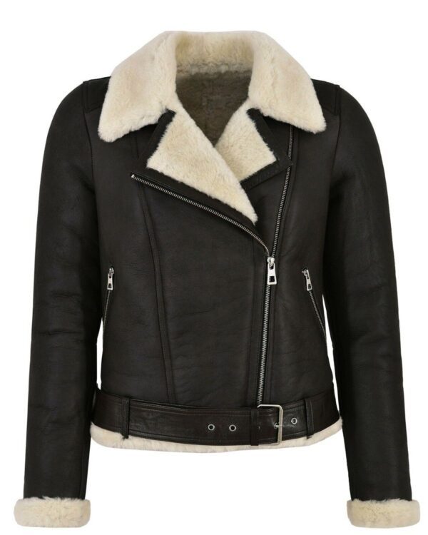 Women's Leather Faux Fur Shearling Biker Jacket