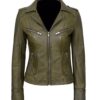 Classic Olive Green Biker Leather Jacket