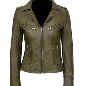 Classic Olive Green Biker Leather Jacket