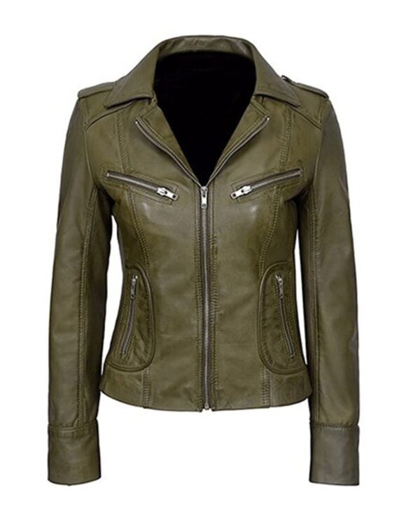 Classic Olive Green Biker Leather Jacket