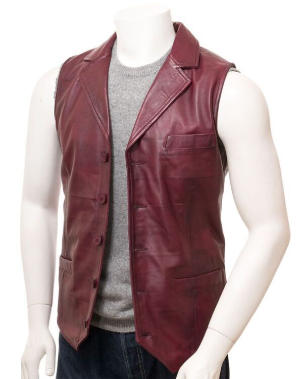 Men's Distressed Leather Vest Jacket