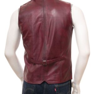 Men's Distressed Genuine Sheepskin Leather Vest Jacket amazing look by Leather Phobia back image