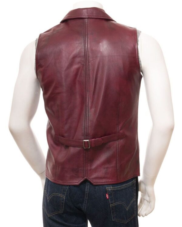 Men's Distressed Genuine Sheepskin Leather Vest Jacket amazing look by Leather Phobia back image