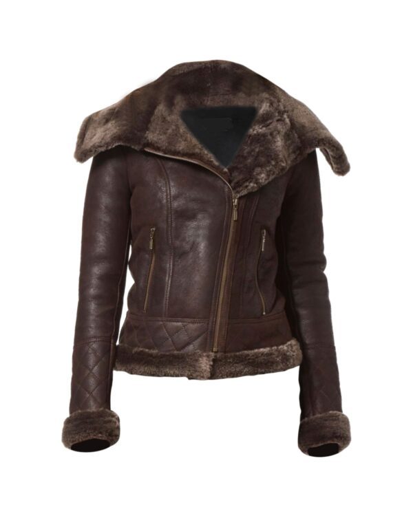 Fur Shearling Stylish Brown Biker Jacket