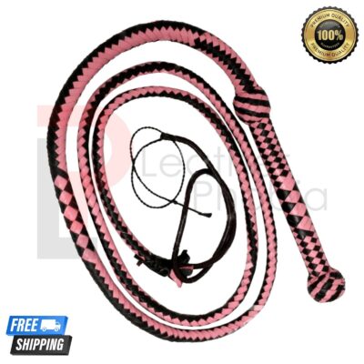 Cowhide Pink and Black Snake Whip