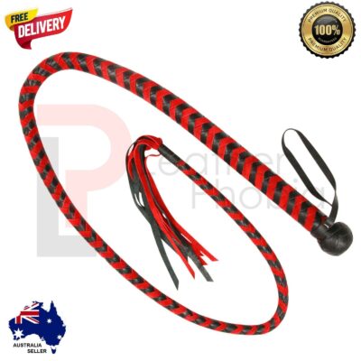 Cowhide Leather red and black bullwhip
